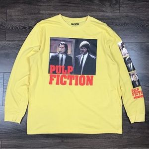 John Travolta & Samuel L. Jackson Pulp Fiction Miramax Mens Yellow Movie T-Shirt